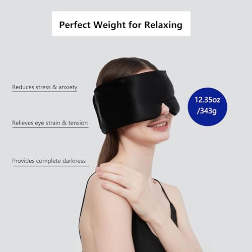 Weighted Sleep Mask ALASKA BEAR Silk Eye Mask for Compression Sleeping - color: Black_weighted
