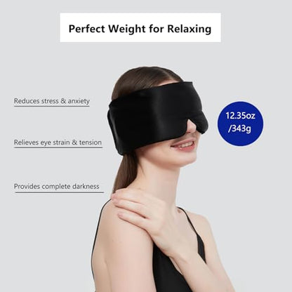Weighted Sleep Mask ALASKA BEAR Silk Eye Mask for Compression Sleeping - color: Black_weighted
