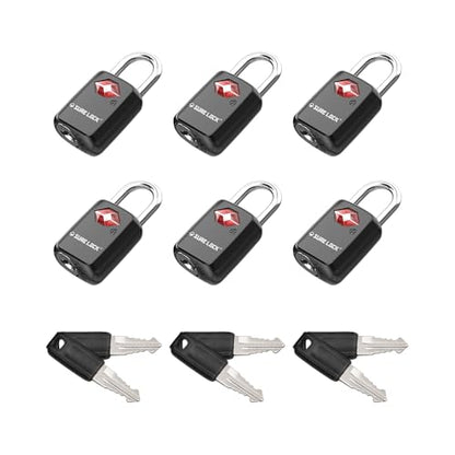 SURE LOCK Mini TSA Approved Keyed Luggage Lock – One Key Opens All, Fits Tight Zipper Gaps & Small Pull Holes, Compact Travel Lock for Suitcases, Backpacks & Handbags - color: BLACK 6 LOCKS