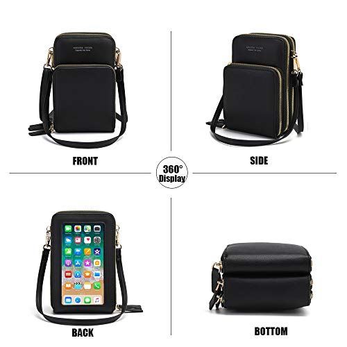 myfriday Touch Screen RFID Phone Crossbody Purse with 2 Straps for Women - color: A-black