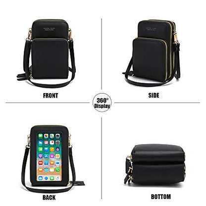 myfriday Touch Screen RFID Phone Crossbody Purse with 2 Straps for Women - color: A-black