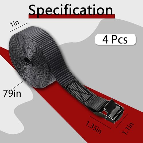 Lashing Straps with Buckles, 4Pack, 1 Inch × 6.7 Feet, Cargo Tie-Down Strap - color: black, size: 6.7ft