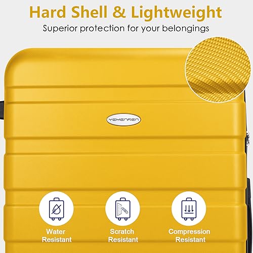 Luggage Sets Hardside Lightweight Suitcase with Spinner Wheels TSA Lock, 3-Piece Set (20/24/28) - color: Yellow