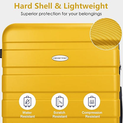 Luggage Sets Hardside Lightweight Suitcase with Spinner Wheels TSA Lock, 3-Piece Set (20/24/28) - color: Yellow