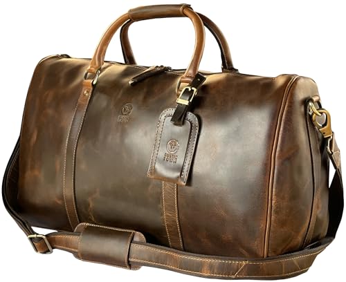 Leather Duffle Bag for Men - Full Grain Travel Weekender, Brown 20 Inch - color: Brown