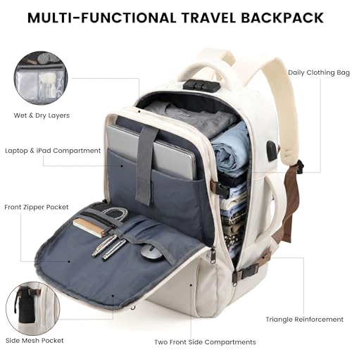 TANTOMI Travel Backpack for Women, Laptop Bag，31L Carry on Backpack - color: Cream White, size: X-Large