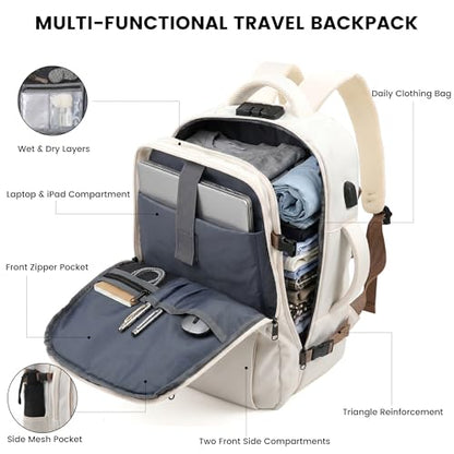 TANTOMI Travel Backpack for Women, Laptop Bag，31L Carry on Backpack - color: Cream White, size: X-Large