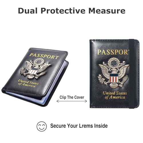 Premium Passport Holder for Travel RFID Blocking Passport Cover Slim - color: Black