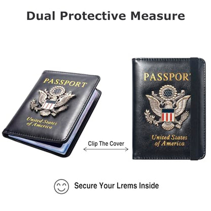 Premium Passport Holder for Travel RFID Blocking Passport Cover Slim - color: Black