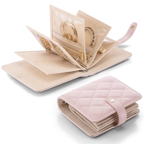 VLANDO Small Jewelry Storage with Velvet Clear Pouches,Pink - color: Pink