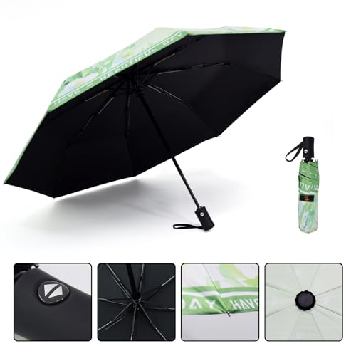 SY COMPACT Travel Umbrella - Windproof Automatic Compact Umbrellas for Rain - color: green leaves white flowers