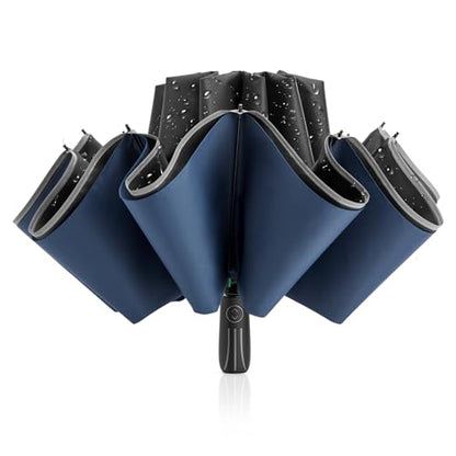 G4Free 54 Inch Inverted Umbrella Windproof Large Umbrella for Rain - color: Black/Dark Blue