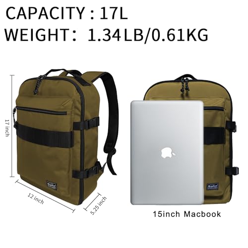 Travel Backpack 17L Lightweight Casual Small Carry-on Daypack 15-inch Laptop Notebook, Underseat Overnight Weekender, Khaki - color: Khaki