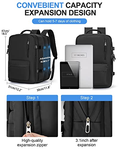 WONHOX Large Travel Laptop Backpack Expandable Flight Approved Backpack Carry on Backpack for Women Men Waterproof 17inch Laptop Daypack Hiking Work Backpack with Shoe Compartment Black - color: A6-black
