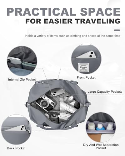 Travel Duffel Weekender Bag Women Tote Carry On Bags With Shoe Compartment - color: H10-SlateGrey, size: Large