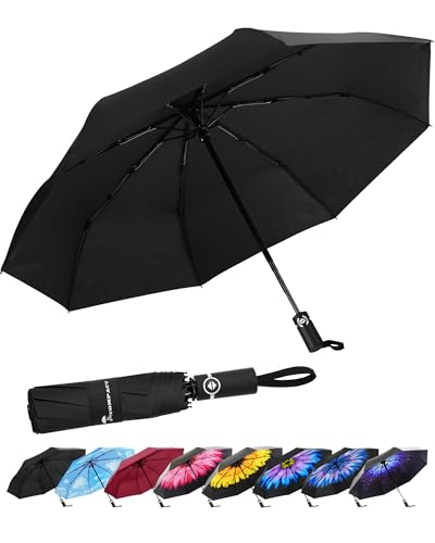 SY COMPACT Travel Umbrella for Rain, Windproof Automatic Compact Umbrella - color: black