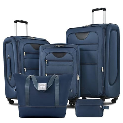Merax Softside Luggage Set 3 Piece Suitcase with Duffel Bag Spinner Wheels - color: Deep Blue(22/26/30+bags), style: Softside Luggage Set