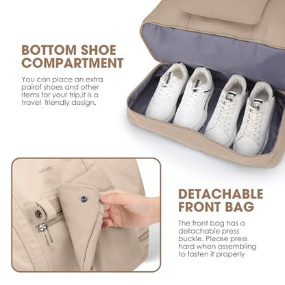 Women's Weekender bag Travel Duffel Bag with Shoe Compartment 21-inch Airline-Approved Carry-On, 2-Piece Overnight Bag Set Personal Item Luggage - color: SR-1-khaki