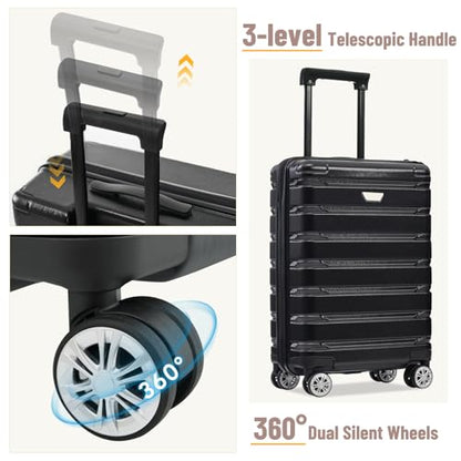Suitcase Sets Hardshell Luggage Sets ABS Suitcase for Women 3Pc Carry On Luggage - color: Jet Black, size: 20/24/28 Inch