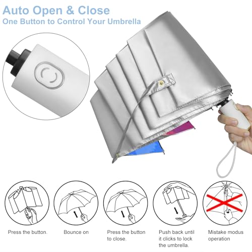 Cuby UV Sun Umbrella Compact Folding Travel Umbrella Auto Open and Close for Windproof, Rainproof & 99.9% UV Protection Parasol with Silver Anti-UV Coating - color: Hot air balloon