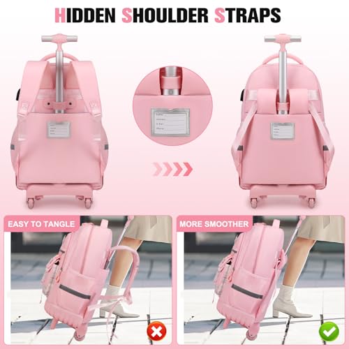 ACESAK 3PCS Rolling Backpack for Girls Children, Girls Backpack with Wheels - color: Pink