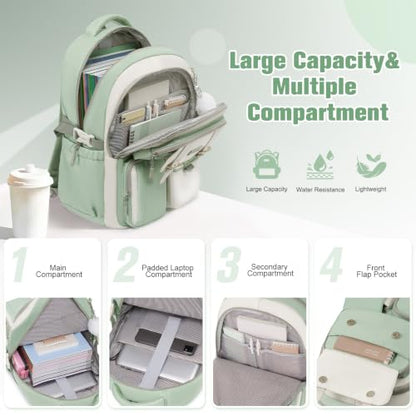 Backpack for Girls, School Backpacks for Teen Girls with Lunch Box - color: Sage