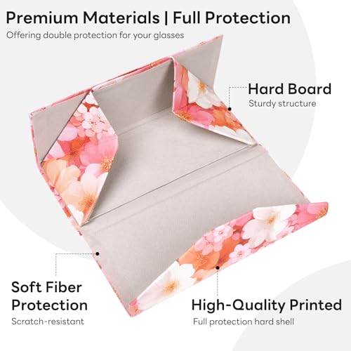Sunglasses Case, Foldable Glasses Case, Magnetic PU Leather Hard Shell Folding Eyeglass Holder Box - color: Floar