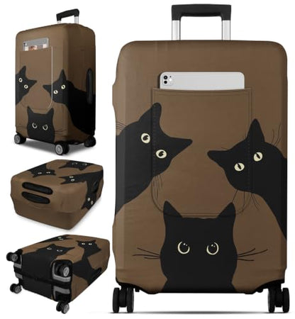 Slohif Stylish Luggage Cover with Storage Pocket 28-30 inch Playful Cat - color: Three Black Cats, size: L-(28-30)Inch