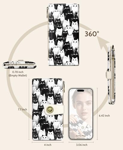 GIANCOMICS White Black Cat Womens Wallet RFID, Credit Card Holder Bifold - color: Black and White Cats