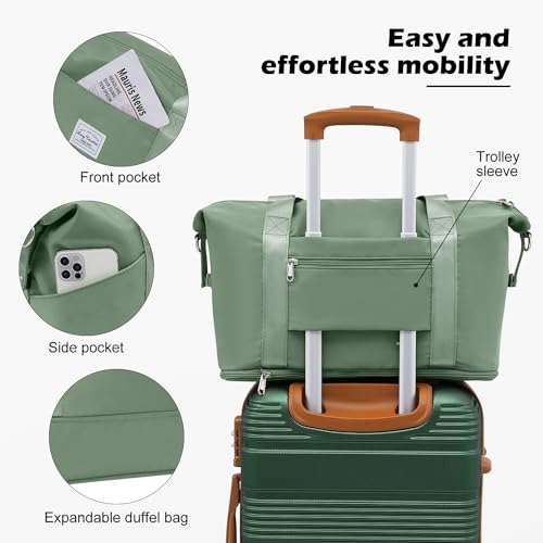 LONG VACATION Luggage Sets with Spinner Wheels, Carry on Suitcase 3 Piece - color: GREEN-BROWN, size: 3 piece set(DB)