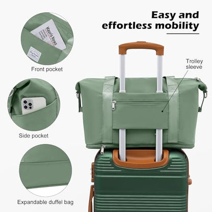LONG VACATION Luggage Sets with Spinner Wheels, Suitcase Set 6 Piece - color: GREEN-BROWN, size: 6 piece set