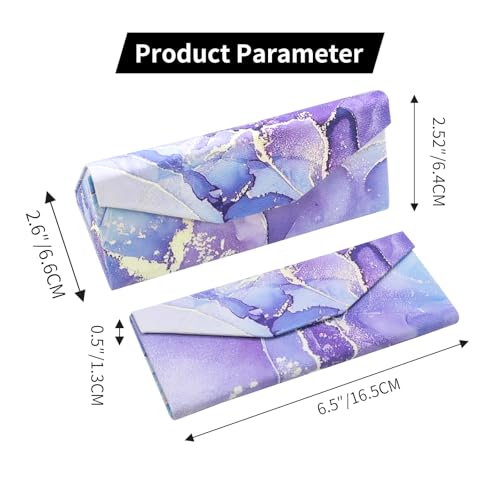 Foldable Glasses Case, Magnetic PU Leahter Sunglasses Case, Cute Hard Shell Folding Eyeglass Cases for Women Kids - color: Purple Marble