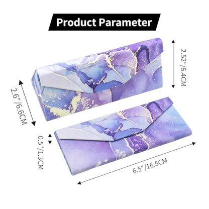 Foldable Glasses Case, Magnetic PU Leahter Sunglasses Case, Cute Hard Shell Folding Eyeglass Cases for Women Kids - color: Purple Marble
