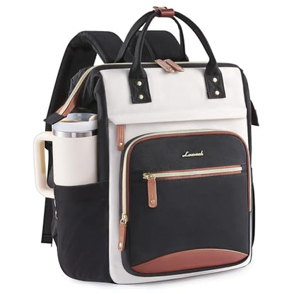 LOVEVOOK Laptop Backpack Women, 15.6 Inch Work Backpack - color: Beige-black, size: 15.6INCH