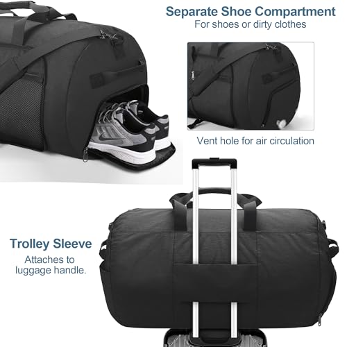 80L EXTRA LARGE Foldable Waterproof Travel duffle Bag for Men and Women - color: Black, size: 80L