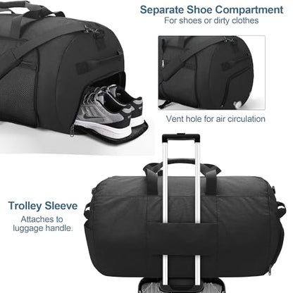 80L EXTRA LARGE Foldable Waterproof Travel duffle Bag for Men and Women - color: Black, size: 80L
