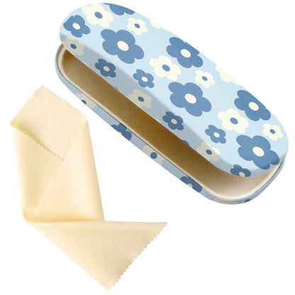 Glasses Case Hard Shell,Portable Protective Eyeglasses Case, Eyeglass Holder Box with Cleaning Cloth, for men women - color: Blue Flower 3