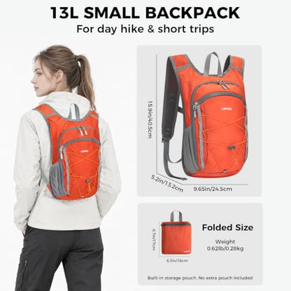 Small Hiking Backpack 13L Lightweight Foldable Travel Daypack for Men Women - color: Orange