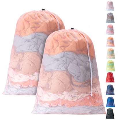 2 Pack Mesh Travel Laundry Bag 28" x 40"Extra Large Dirty Clothes Organizer - color: Champagne+Champagne, size: 28"x40"