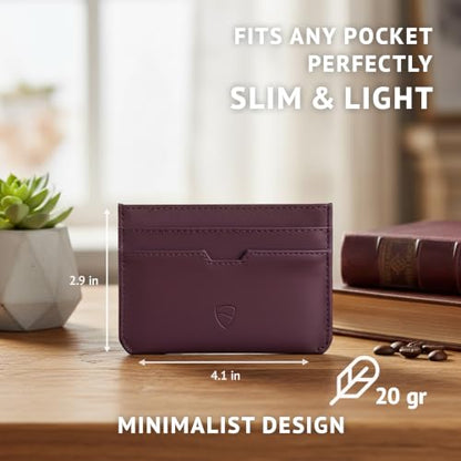 Vaultskin MOORGATE Slim Top-Grain Leather Credit Card Holder, RFID Wallet - color: Blackberry