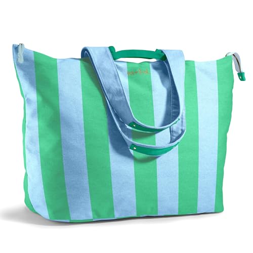 Fit & Fresh All The Things XL Beach Bag for Women, Oversized Travel Tote - color: Blue & Green Stripe