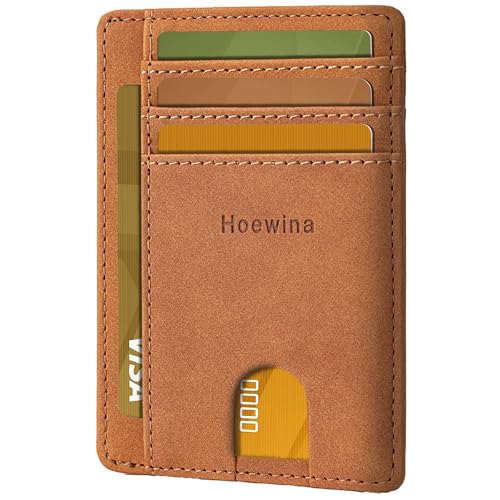 Hoewina 남성용 슬림 지갑, 신용 카드 홀더 지갑, 미니멀리스트 디자인 - RFID 차단 전면 포켓 가죽 얇은 지갑 남성 및 여성용, D-Mist 커피, 미니멀리스트 - color: D-Mist 커피
