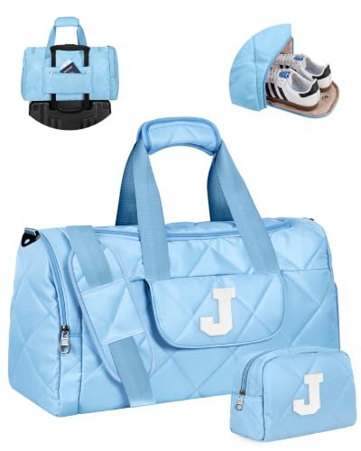 Elilier Birthday Gifts for Women, Personalized Weekender Bag, Letter J - color: Blue, style: J