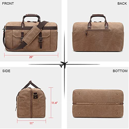 Duffle Bag for Men Waterproof Genuine Leather Canvas Travel Duffel Bags for Women Overnight Weekender Bag for Traveling - color: 2-Brown