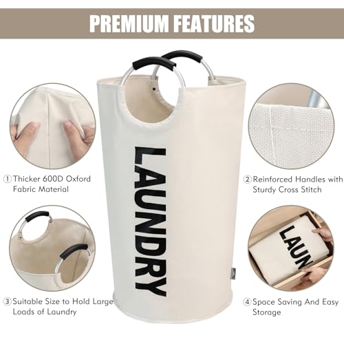 DOKEHOM 125L X-Large Laundry Basket Bag, Collapsible Tall Hamper, Beige - color: Beige, size: 125L