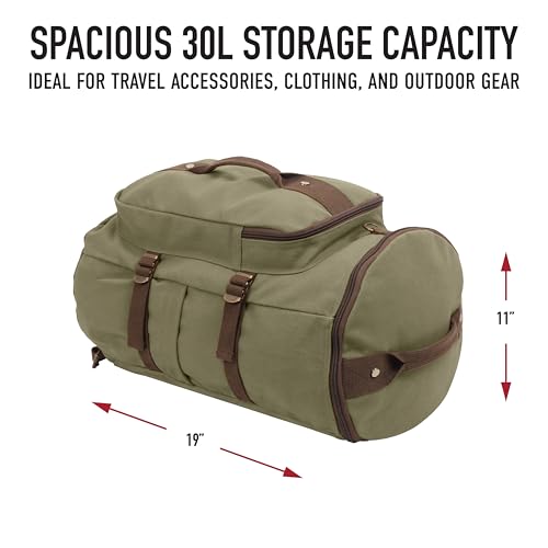Rothco Convertible Canvas Duffle Backpack – Outdoor Camping Weekend Travel Bag 30L - color: Coyote Brown