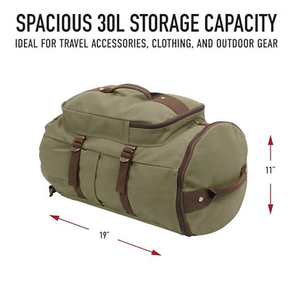 Rothco Convertible Canvas Duffle Backpack – Outdoor Camping Weekend Travel Bag 30L - color: Olive Drab