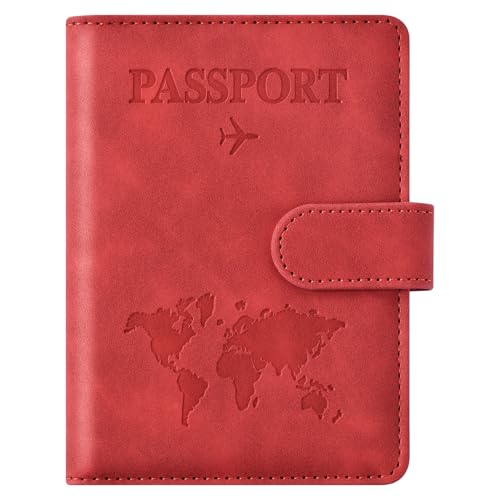 Eoehro Passport Holder for Travel Essentials, Passport Wallet Cover Case for Travel Must Haves Accessories,Passport Book Holders for Women and Men(red) - color: red, style: Magnetic Clasp
