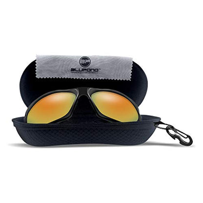 BLUPOND Sunglasses Case Semi Hard EVA Shell with Metal Hanging Hook Belt Clip Sun Glasses Storage - color: Bluelogo