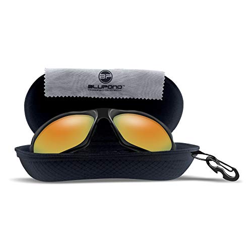 BLUPOND Sunglasses Case Semi Hard EVA Shell with Metal Hanging Hook Belt Clip Sun Glasses Storage - color: Bluelogo